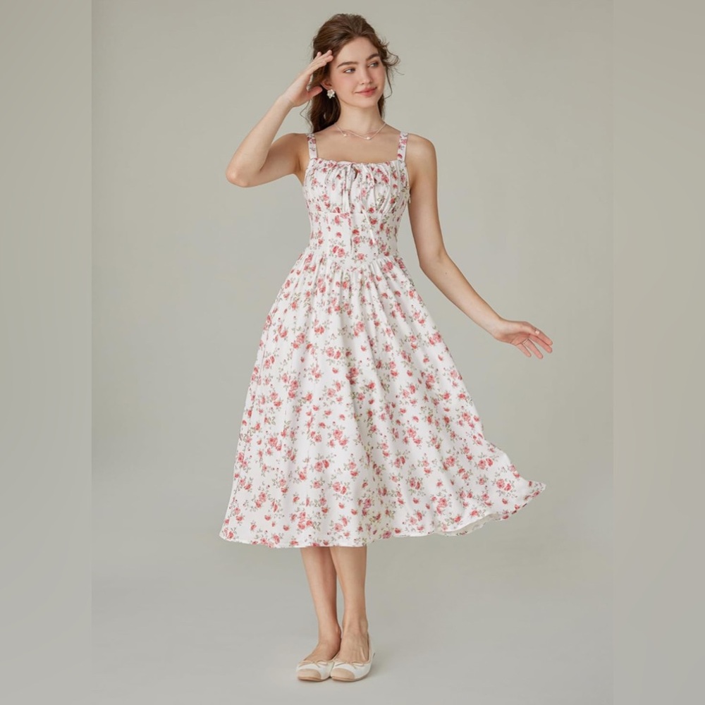 Scarlet Darkness Floral Printed Corset Ruched Bust Cami Dress Flowy Sundress
